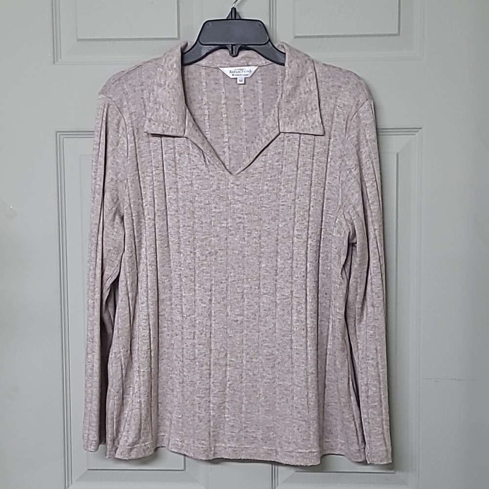 Northern Reflections Johnny Collar Sweater Tan 3/4 Sleeve Size XL Like New